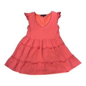 HYFVE Coral Pink Gauze Tiered Mini Dress M